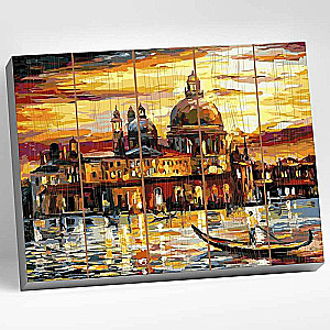 Glezna pēc numuriem uz koka 40x50 ZELTA DEBESS VENECIJĀ 26 krāsas
