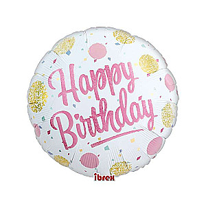 Folijas balons Ibrex 14, Apsveicam dzimšanas dienā, Zelta un rozā