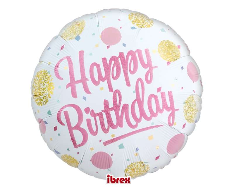Folijas balons Ibrex 14, Happy Birthday Party, Gold & Pink