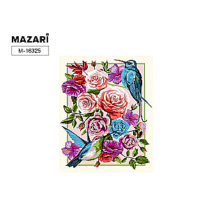 Glezna krāsošanai pēc numuriem uz kartona ROZES UN PUTNI, 40x50 cm