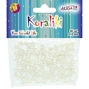 Dekors daiļradei - krelles,baltas,spīdīgas,8mm, 80 gab