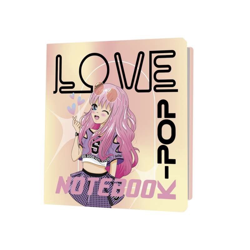 Notebook K-POP meitene svārkos smilškrāsas-rozā fonā