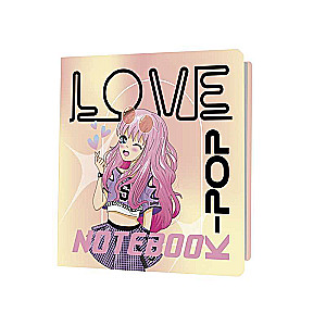 K-POP meitene topā un svārkos, bēšs-rozā fons