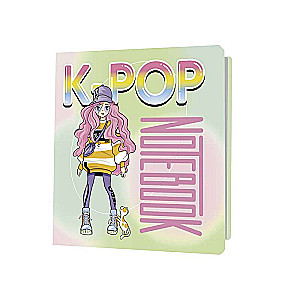 K-POP meitene pilnā augstumā, zaļgani rozā fons