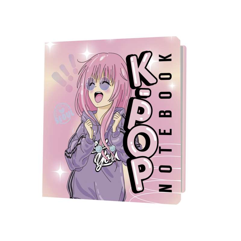 Notebook K-POP девочка в сиреневой толстовке, розовый фон
