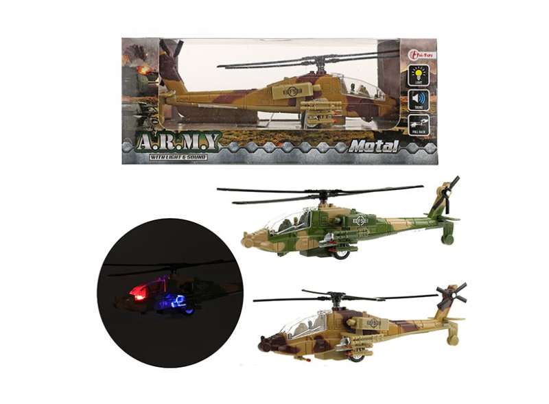 Militārais helikopters ar skaņu un gaismu