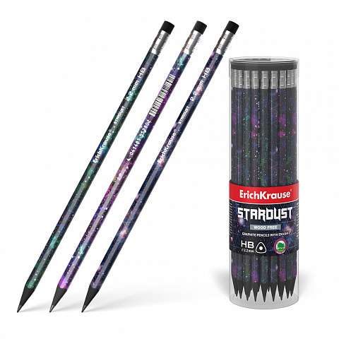 Пластиковый чернографитный трехгранный карандаш с ластиком ErichKrause® StarDust HB