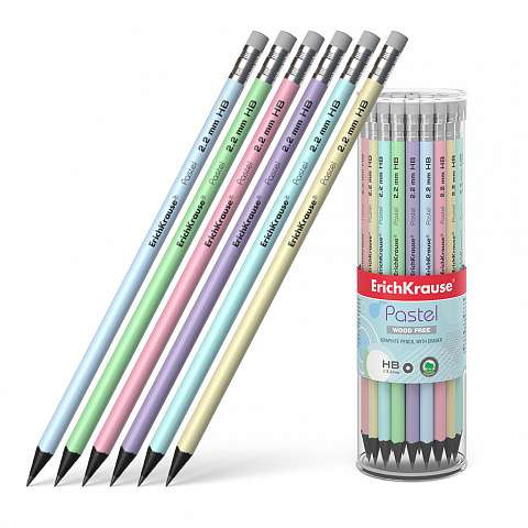 Пластиковый чернографитный круглый карандаш с ластиком ErichKrause® Pastel HB