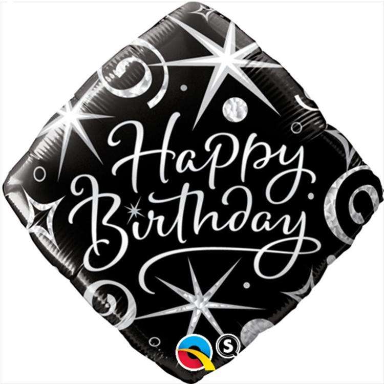 Фольгированный шар 18 Happy Birthday чёрно-белый
