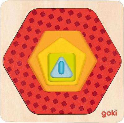Koka puzle GOKI 5 līmeņos ģeometriskas figūras, 1 modelis