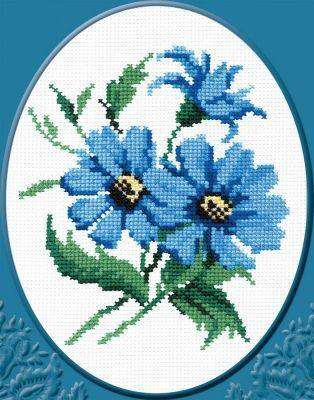 Izšūšanas komplekts - Zilie ziedi 20x18 cm