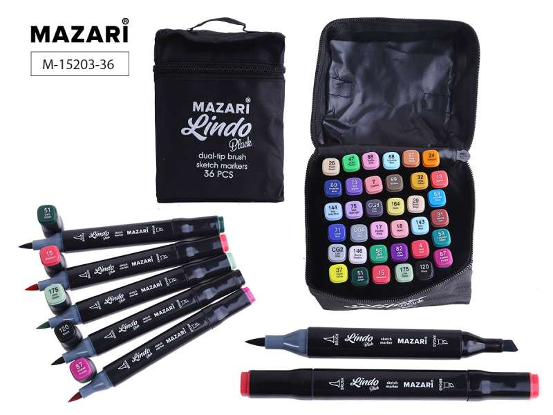 Marķieru komplekts abpusējai skicēšanai LINDO BLACK,36kr., Main colors 2