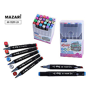 Marķieru komplekts skicēšanai divpusējie LINDO BLACK, 24 krāsas, Cool main colors (aukstās pamatkrāsas)