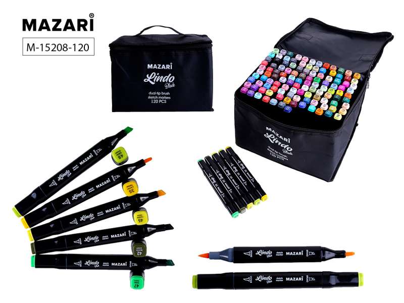 Divpusējo LINDO BLACK skiču marķieru komplekts, 120 krāsas.