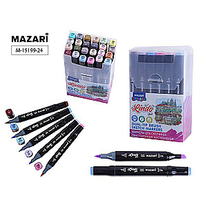 Nabors marķieru sketčingam divpusējiem LINDO BLACK, 24 krāsas, pastaļkrāsas