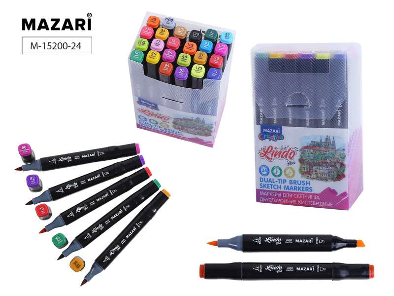Nabors marķieru sketčingam divpusējiem LINDO BLACK, 24 krāsas.