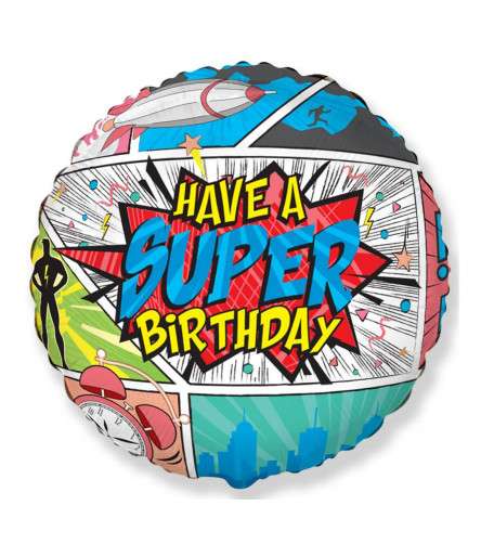 Folijas balons SuperBirthday COMIC, iepakots, FX, 18
