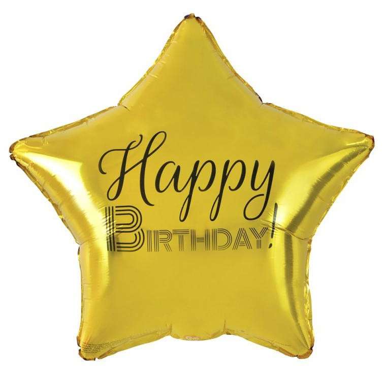 Follija balons Happy Birthday Star gold, black printing, 19