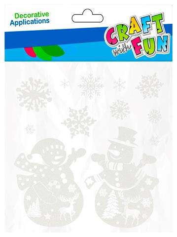 Новогодний декор-наклейка на окно Снеговики с блестками