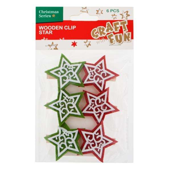 Ziemassvētku dekors-knaģi 6gab. filcs Zvaigzne ar ornamentu
