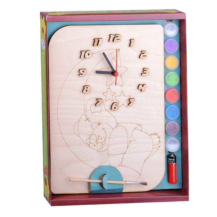 Часы с циферблатом под роспись - Мишутка с красками