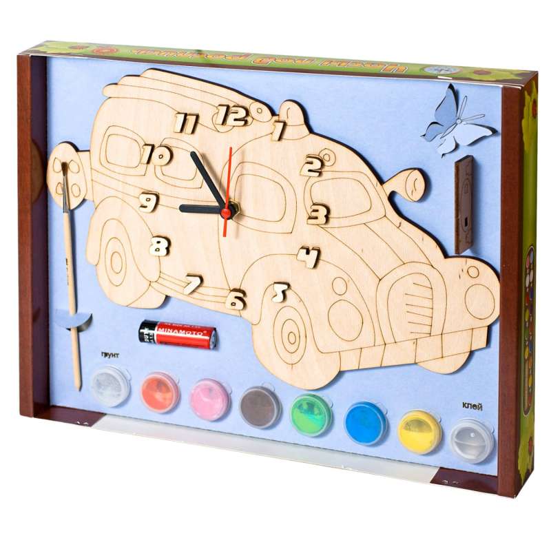 Часы с циферблатом под роспись - Машинка с красками