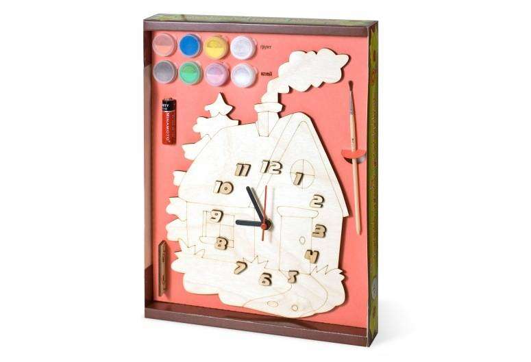 Часы с циферблатом под роспись - Домик с красками