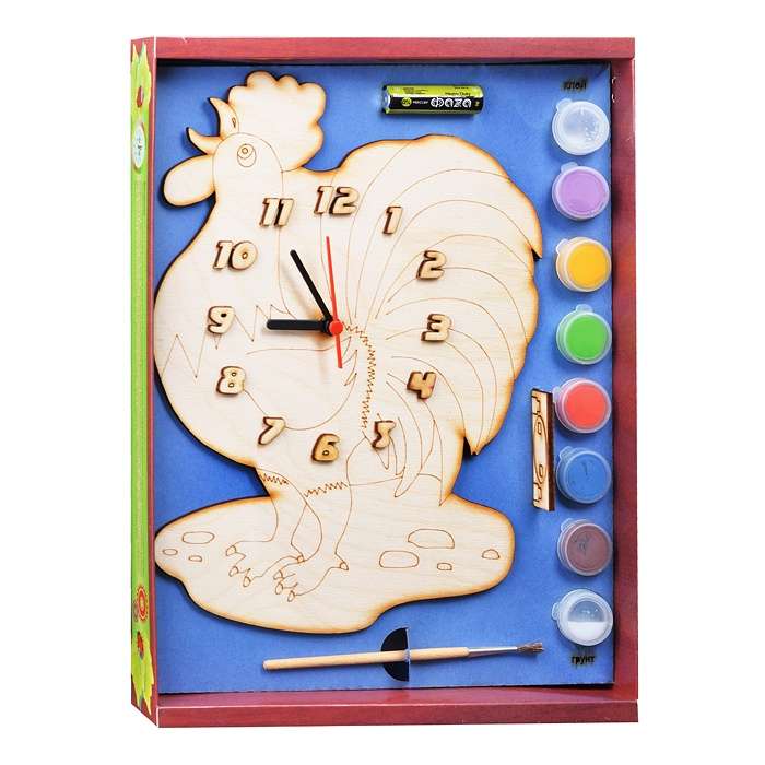 Часы с циферблатом под роспись - Петух с красками