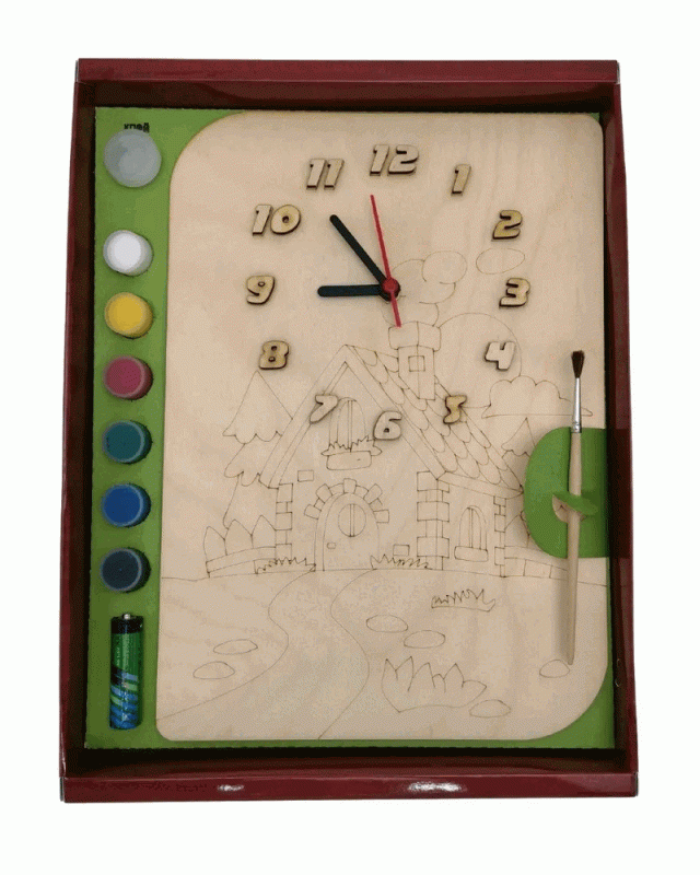 Часы с циферблатом под роспись - Лесная избушка с красками