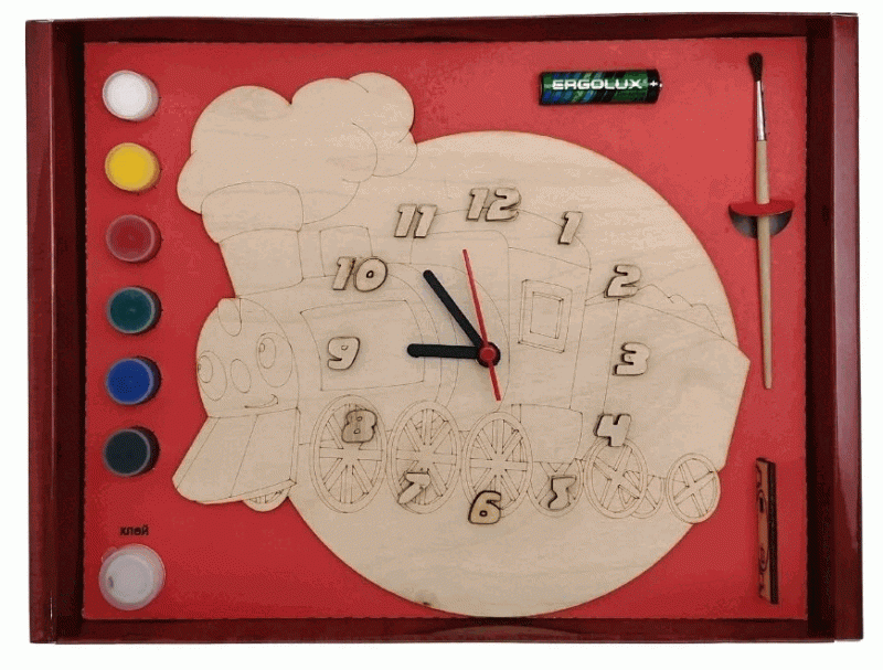 Часы с циферблатом под роспись - Чудо-поезд с красками