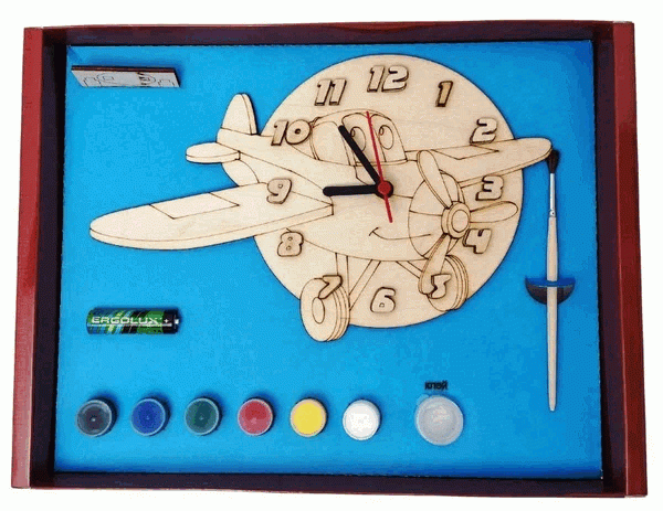 Часы с циферблатом под роспись - Самолет с красками