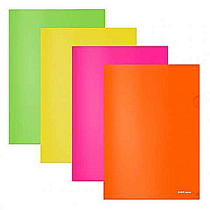 Plastmasas stūrainā mape ErichKrause® Glossy Neon, A4, puscaurspīdīga, assorti