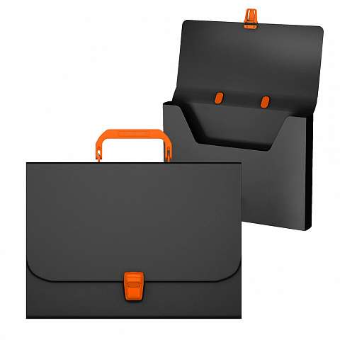 Plastmasas portfelis ErichKrause® Matt Accent, A4, melns ar oranžu rokturi un slēdzeni
