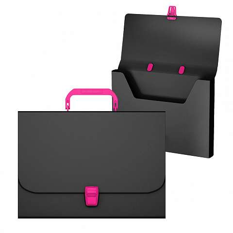 Портфель пластиковый ErichKrause® Matt Accent, A4, черный с розовой ручкой и замком