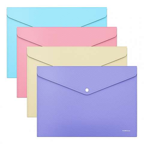 Папка-конверт на кнопке пластиковая ErichKrause® Diagonal Pastel, A4, непрозрачный, ассорти