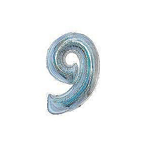 Folijas balons B&C, cipars 9, hologrāfiska sudraba krāsā, 76 cm