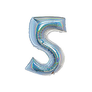 Folijas balons B&C, cipars 5, hologrāfiska sudraba, 76 cm