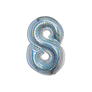 Folijas balons B&C, cipars 8, hologrāfiska sudraba krāsā, 76 cm