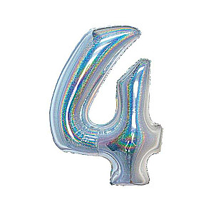 Folijas balons B&C, cipars 4, hologrāfiska sudraba krāsā, 76 cm