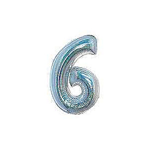 Folijas balons B&C, cipars 6, hologrāfiska sudraba krāsā, 76 cm