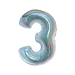 Folijas balons B&C, cipars 3, hologrāfiska sudraba, 76 cm