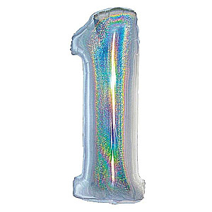Folijas balons B&C, cipars 1, hologrāfiska sudraba krāsā, 76 cm