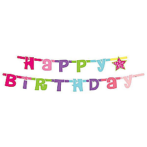 Svētku virtene Happy Birthday - rozā