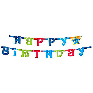 Svētku virtene Happy Birthday - zila