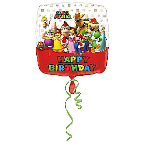 Folijas balons Standard Mario Bros Happy Birthday, Square S60 Iepakots 43 cm