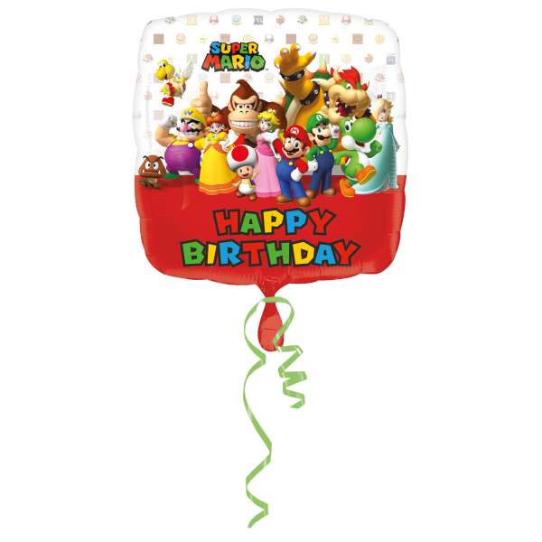 Фольгированный шар Standard Mario Bros Happy Birthday, Square S60 Packaged 43 см