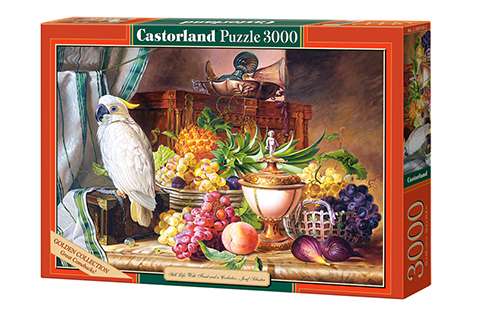 Puzle Copy of Still Life With Fruit and a Cockatoo, Josef Schuster 3000 detaļas.