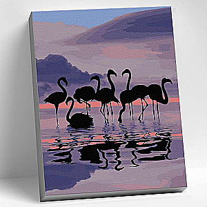 Glezna pēc numuriem 30x40 Krāsains audums FLAMINGO SAULRIETĀ 13 krāsas