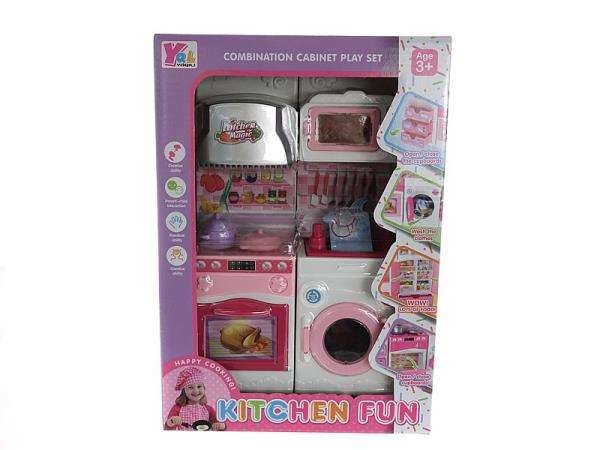 Virtuve ar aksesuāriem un veļasmašīnu, rozā