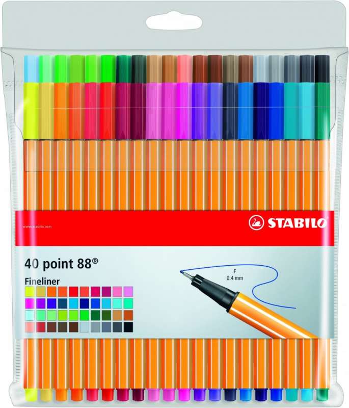 Tintes pildspalvu komplekts STABILO point 88 ARTY 40 krāsas